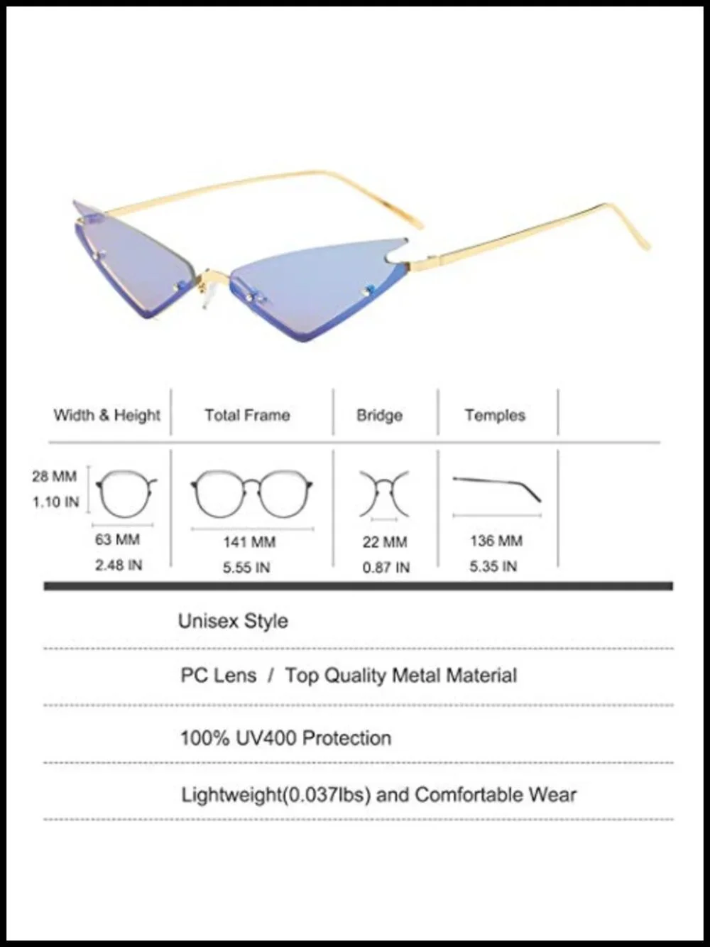 Futuristic Cateye Sunglasses UV400 Metal Frame Mirrored Lens